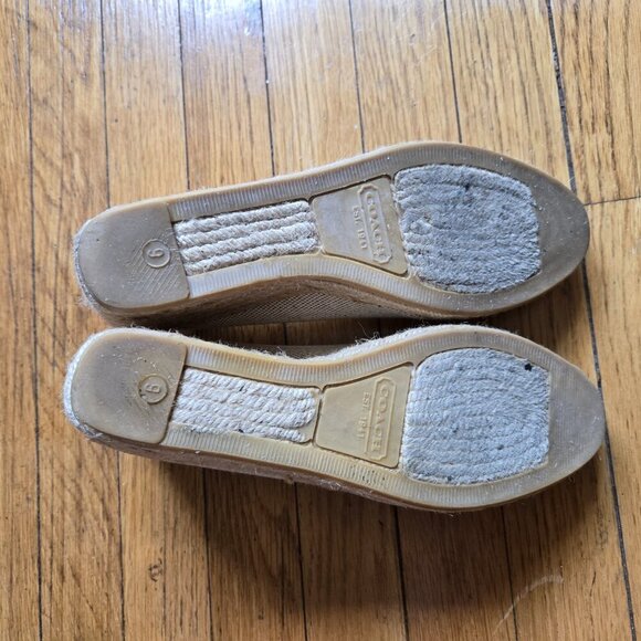 Coach Ireena Espadrilles Wedge Canvas Beige Monogram Bow Shoes Size 9 - Picture 11 of 14